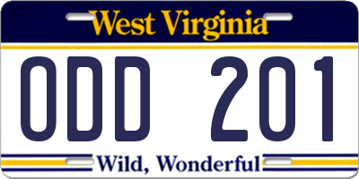 WV license plate ODD201