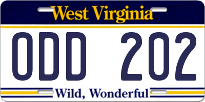 WV license plate ODD202