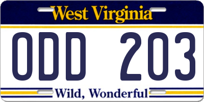 WV license plate ODD203