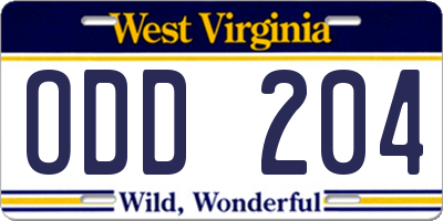 WV license plate ODD204