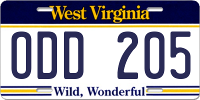 WV license plate ODD205