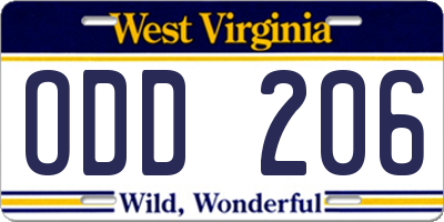 WV license plate ODD206