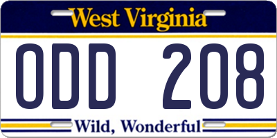 WV license plate ODD208