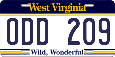 WV license plate ODD209
