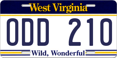 WV license plate ODD210