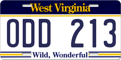 WV license plate ODD213