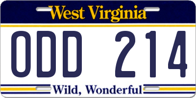 WV license plate ODD214