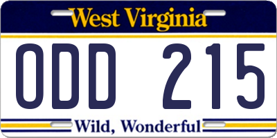 WV license plate ODD215