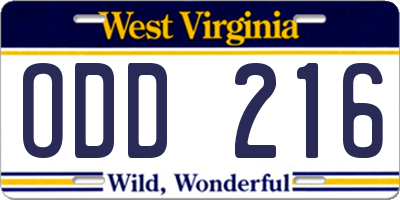 WV license plate ODD216