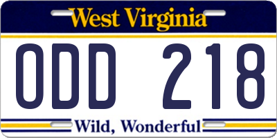 WV license plate ODD218