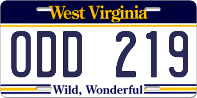 WV license plate ODD219