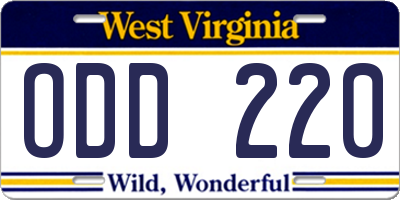 WV license plate ODD220