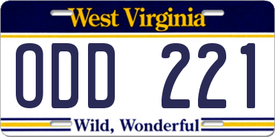 WV license plate ODD221