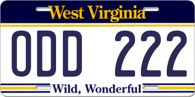 WV license plate ODD222