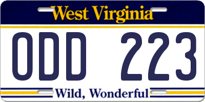 WV license plate ODD223