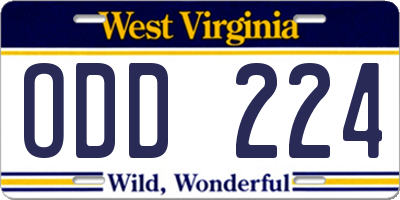 WV license plate ODD224