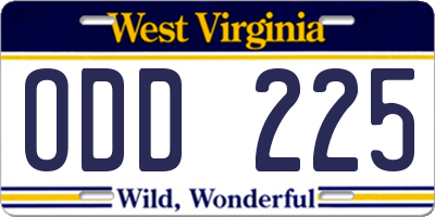 WV license plate ODD225