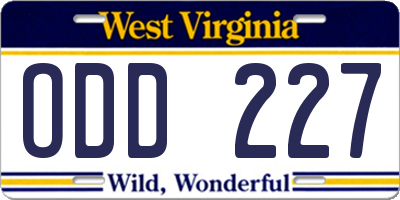 WV license plate ODD227