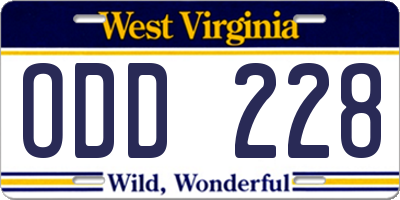 WV license plate ODD228