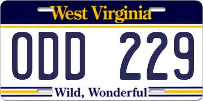 WV license plate ODD229