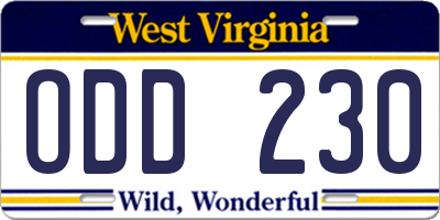 WV license plate ODD230