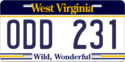 WV license plate ODD231
