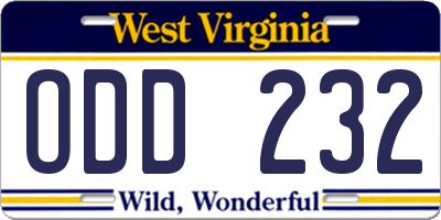 WV license plate ODD232