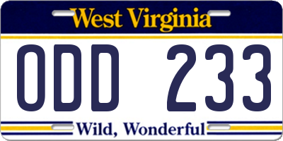 WV license plate ODD233