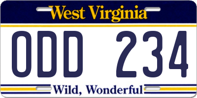WV license plate ODD234