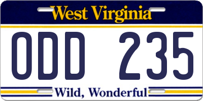 WV license plate ODD235