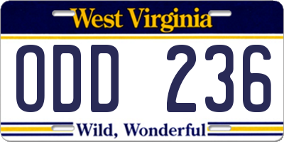 WV license plate ODD236