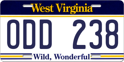 WV license plate ODD238