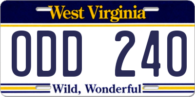WV license plate ODD240
