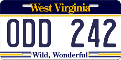 WV license plate ODD242
