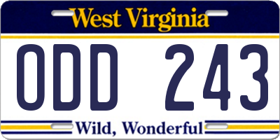 WV license plate ODD243