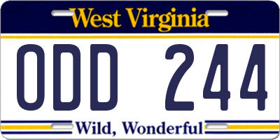 WV license plate ODD244