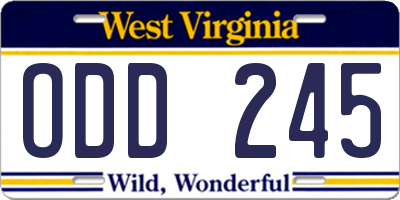 WV license plate ODD245