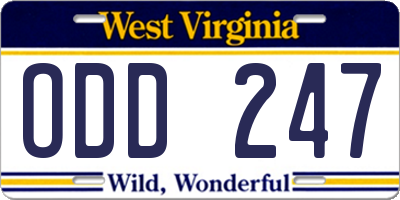 WV license plate ODD247