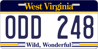 WV license plate ODD248