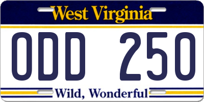 WV license plate ODD250