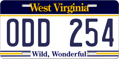 WV license plate ODD254