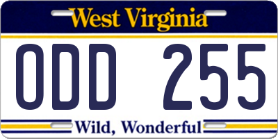 WV license plate ODD255