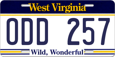 WV license plate ODD257