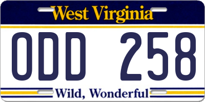WV license plate ODD258