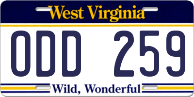 WV license plate ODD259
