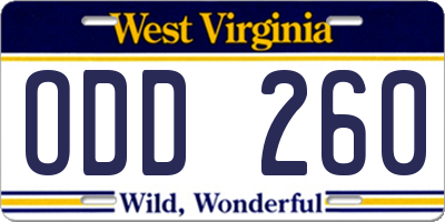 WV license plate ODD260