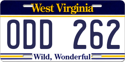 WV license plate ODD262