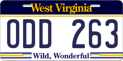 WV license plate ODD263