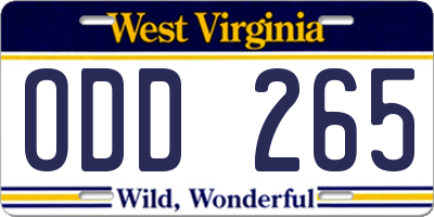WV license plate ODD265
