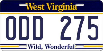 WV license plate ODD275